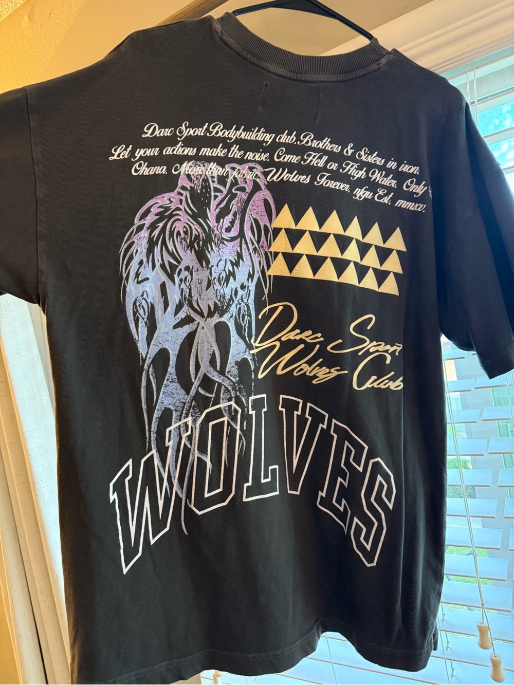 Darc Sport Black Wolves Graphic Tee with Purple & Cream Accents